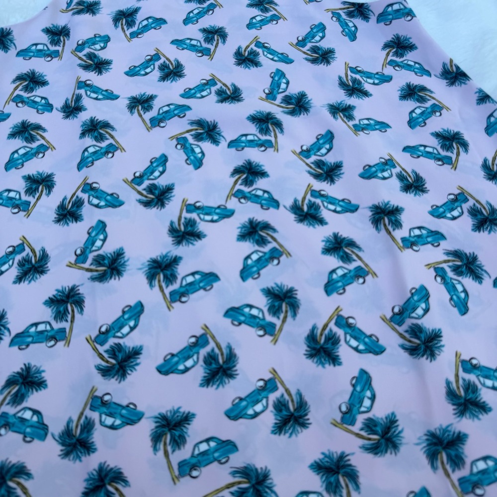 Lucy & Laurel Pink Palm Tree Vintage Car Print Sleeveless Shift Dress Womens M - Picture 4 of 7
